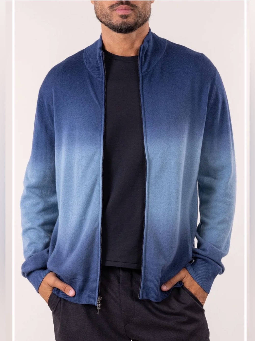 NWT TSE Neiman Marcus Men's dip dye Full-Zip High Collar Sweater, S